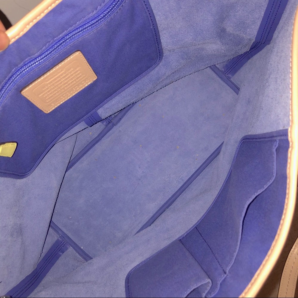 Coach Blue & Yellow Leather Tote Bag - Picture 11 of 13